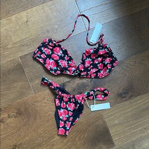 Bright Swimwear: Floral Bikini Set with Red Roses